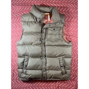 Fossil Mens Puffer Vest Military Issue Olive Green Full Zip‎ Pockets